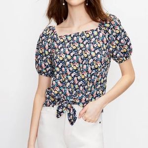 Loft Floral Tie Front Square Neck Top